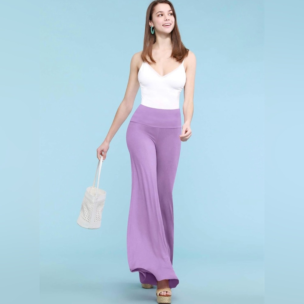 Women's Casual Comfy Wide Leg Palazzo Lounge Pants -lavender - Picture 3 of 5